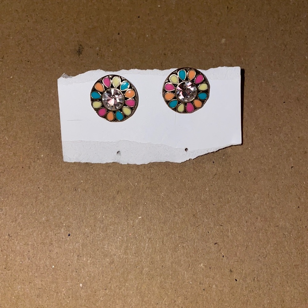 Rainbow Colored Circular Stud Earrings